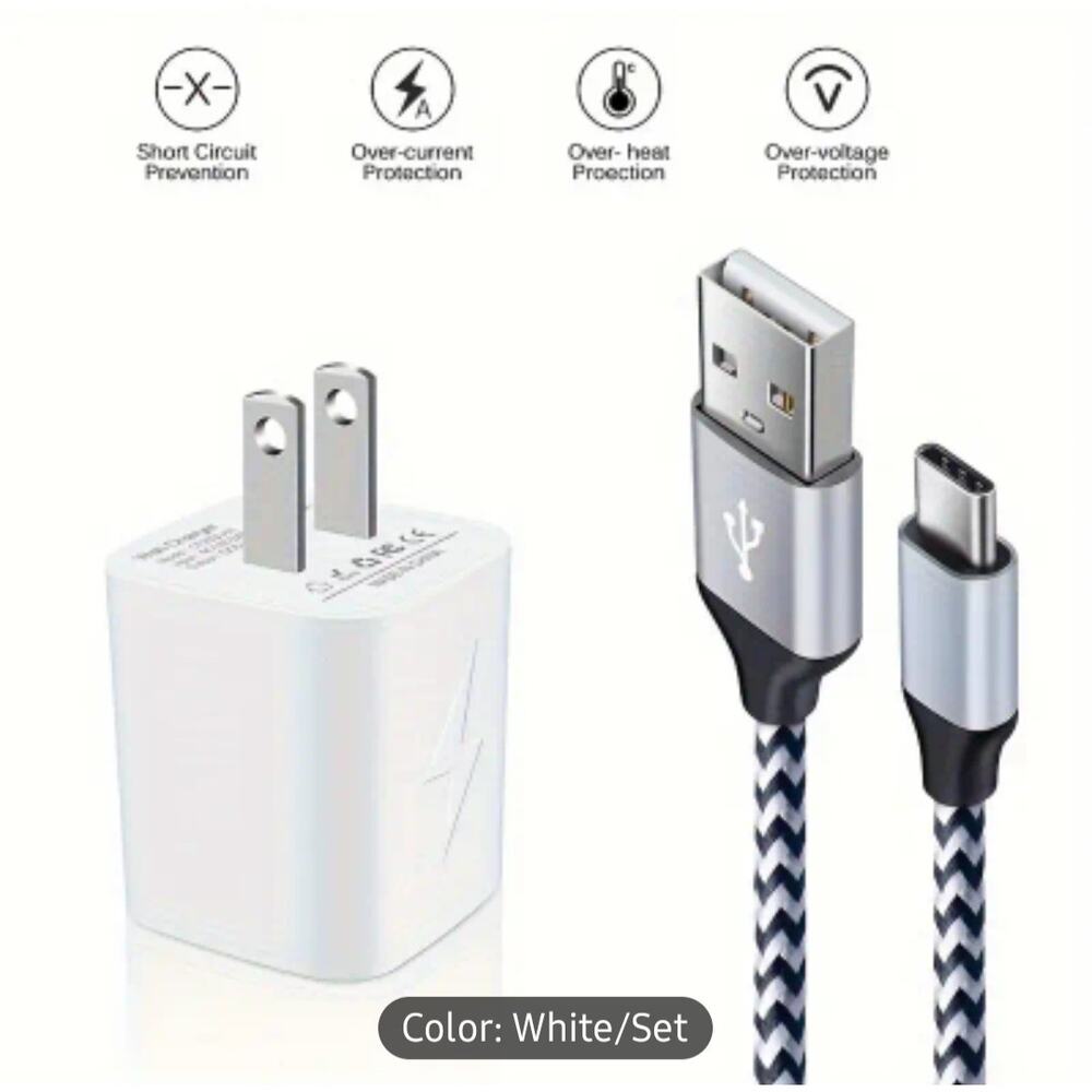 New 6' Dual Port USB Wall Charger Block Power Adapter Quick Charge Type C Cable